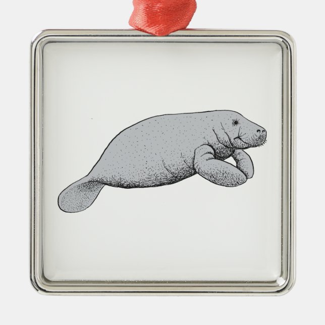 Vintages Manatee Zeichnend Silbernes Ornament (Vorne)