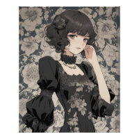 Vintages Manga Girl in LBD - Retro Elegante Anime