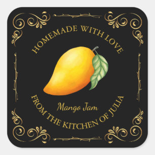 Vintages Mango-Jam-Platz-Label Quadratischer Aufkleber