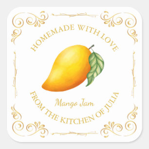 Vintages Mango-Jam-Platz-Label Quadratischer Aufkleber