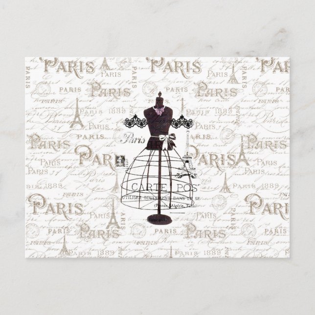 Vintages Mannequin, französischer Schriftzug Paris Postkarte (Vorderseite)