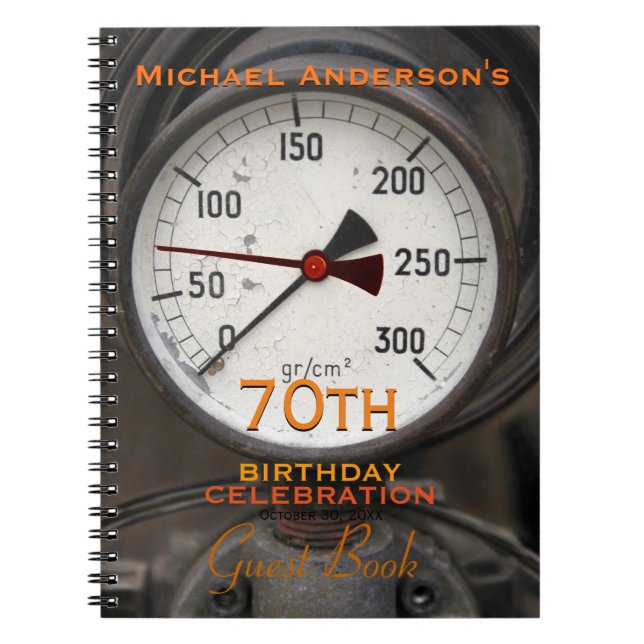 Vintages Manometer 70. Geburtstagskassbuch Notizblock (Vorderseite)