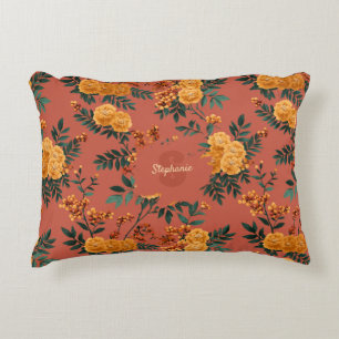 Vintages Marigold Calendula Floral Pattern Dekokissen