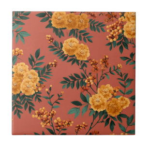 Vintages Marigold Calendula Floral Pattern Fliese
