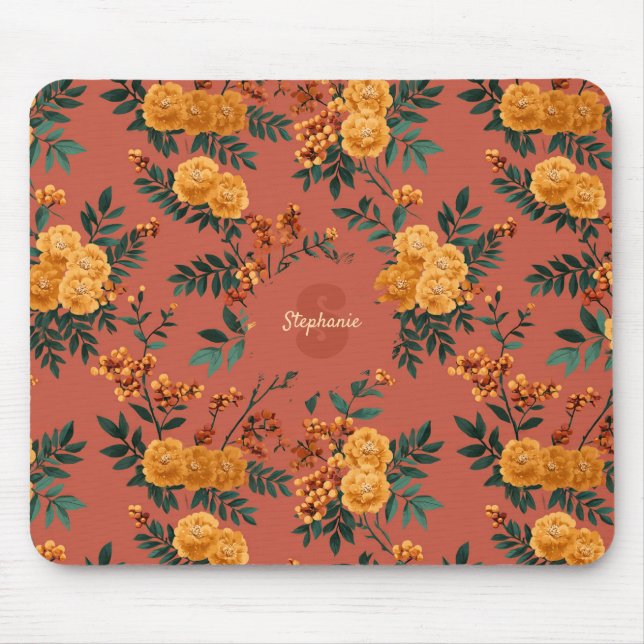 Vintages Marigold Calendula Floral Pattern Mousepad (Vorne)