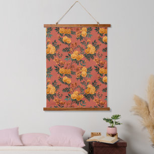 Vintages Marigold Calendula Floral Pattern Wandteppich Mit Holzrahmen
