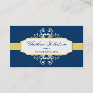 Vintages Marine-Blau und goldener gelber Wirbel Visitenkarte