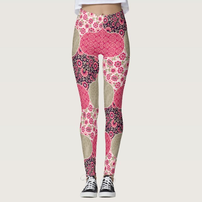 Vintages marokkanisches Muster Rosa Leggings (Vorderseite)