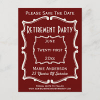 Vintages Maroon Rot Save the Date Party für die Al