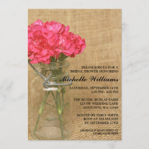 Vintages Mason Jar Pink Carnation Brautparty Einladung