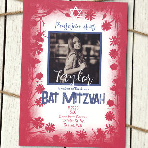Vintages Mauve Pink Navy Blue Bat Mitzvah Foto Einladung
