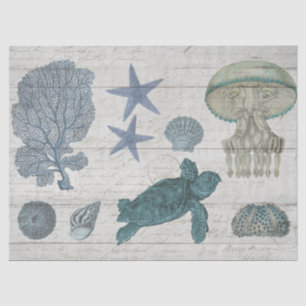 Vintages Meeresleben Korallenschildkröte Muscheln Seidenpapier