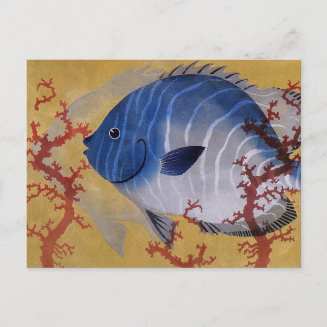 Vintages Meeresleben Tropischer Blauer Fischkorb Postkarte (Vorderseite)