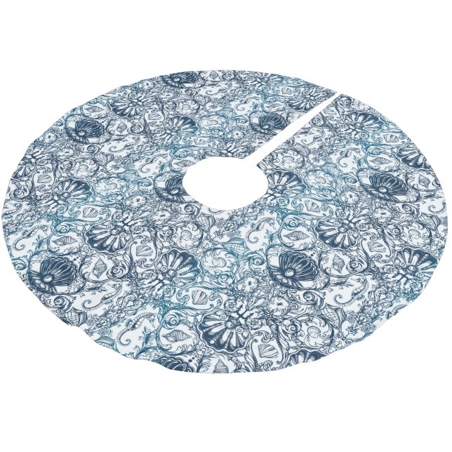 Vintages Meeresmuster Polyester Weihnachtsbaumdecke (Schrägansicht)