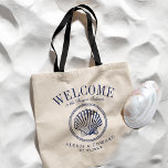 Vintages MeerShell - Kundenspezifischer Empfang im Tragetasche<br><div class="desc">Ein einzigartiges Set an Taschen, die auf Ihren Strandstil oder Ihre Hochzeit in Urlaubsort zugeschnitten sind. Es enthält einen Begrüßungstext, gefolgt vom Namen des Ortes oder der Person, die die Tasche erhält. Unter diesem ist eine Vintage Art Muschel in der Farbennacht. Alle Elemente auf der Seite unserer individuell anpassbar durch...</div>