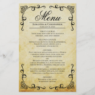 Vintages Menü "Parchment & Scrolls Budget Wedding"