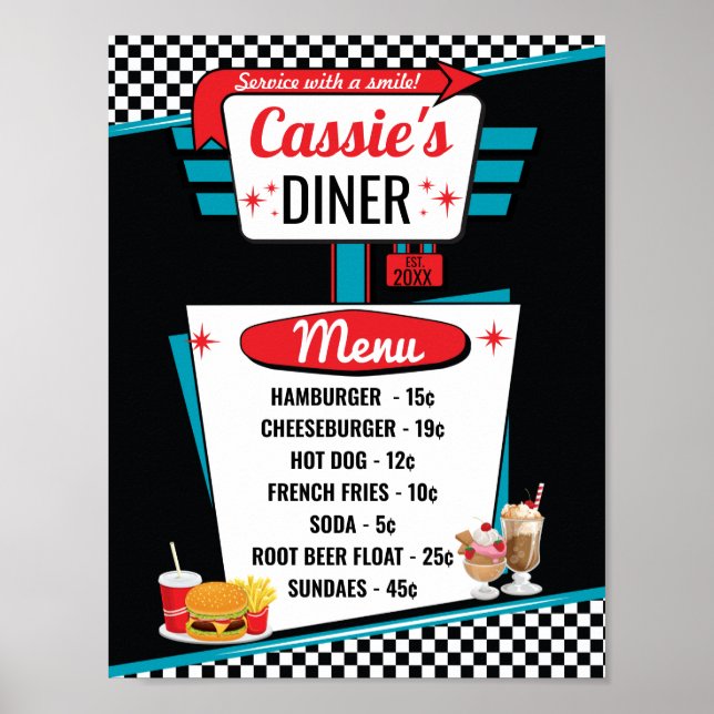 Vintages Menu-Poster der 50er Jahre Poster (Vorne)