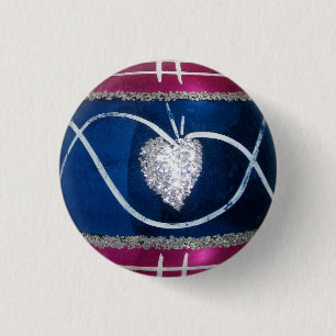 Vintages Merkur Weihnachts-Herz Pink Blau Button