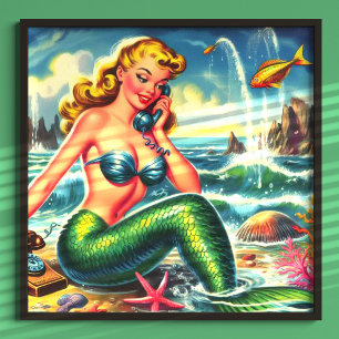 Vintages Mermaid Button Up Poster