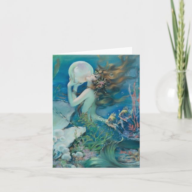 Vintages Mermaid mit Pearl Note Card Karte (Vorderseite)