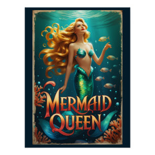 Vintages Mermaid Queen Retro Wall Art Poster