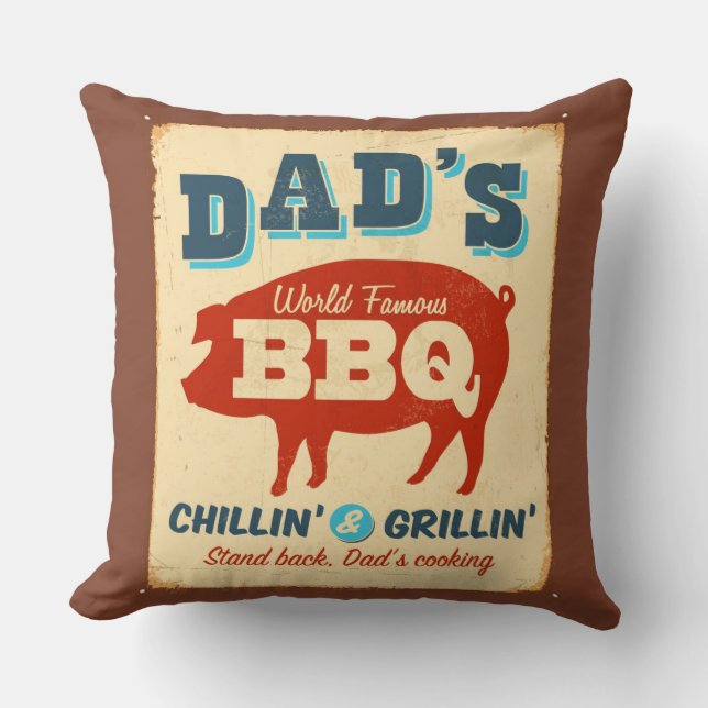 Vintages Metallzeichen - die GRILLEN des Vaters Kissen (Vorderseite)