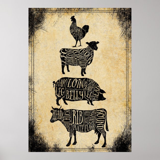 Vintages Metzgerhandposter Poster (Vorne)