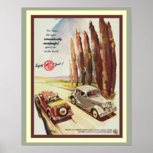 Vintages MG Sportwagen und Plakat
