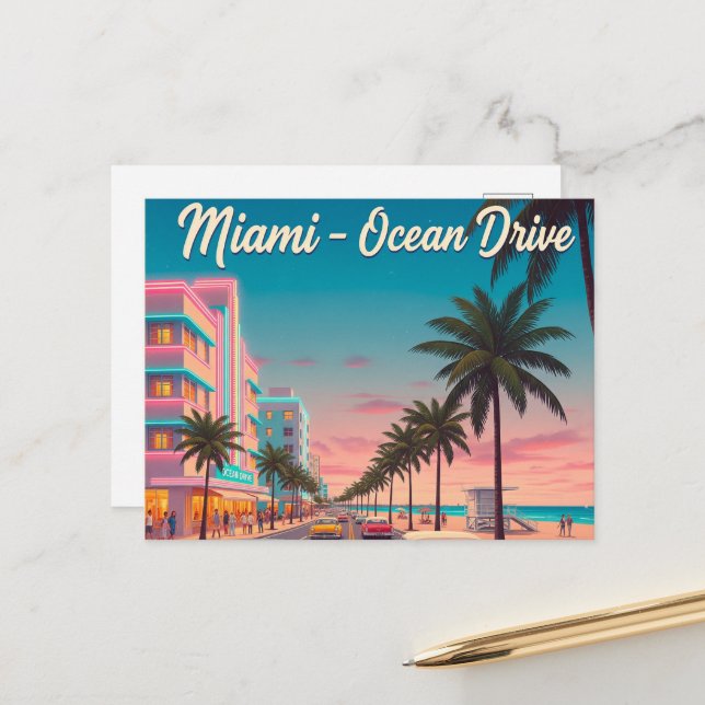 Vintages Miami, Ozeanfahrt Postkarte (Vorderseite/Rückseite Beispiel)