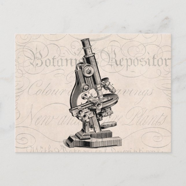 Vintages Mikroskop Illustration Retro Steampunk Postkarte (Vorderseite)