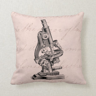Vintages Mikroskop-Illustrations-Rosa Steampunk Kissen