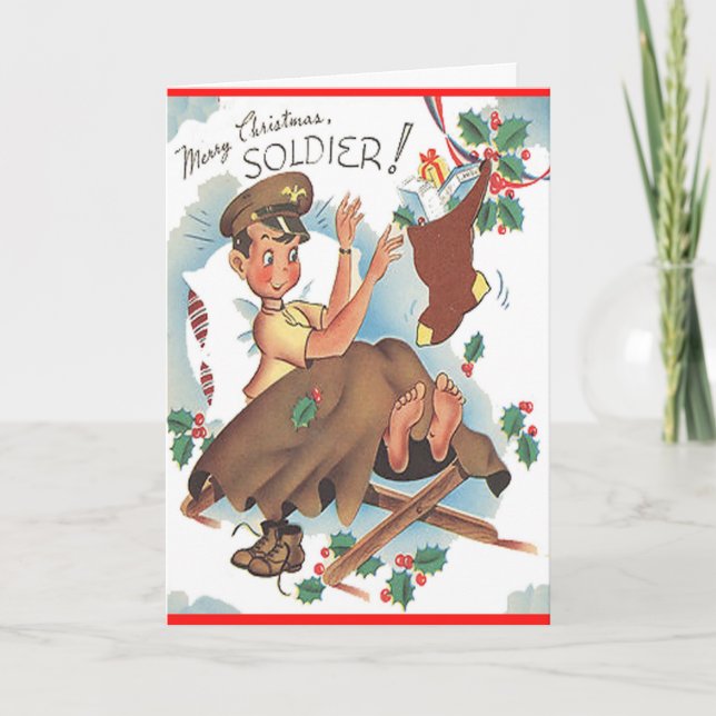 Vintages Militär Frohe Weihnachtskarte Feiertagskarte (Vorderseite)
