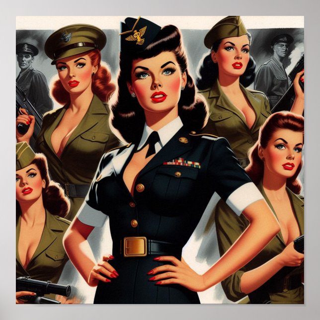 Vintages militärisches Button Poster (Vorne)