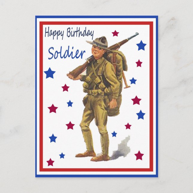 Vintages militärisches Glück Geburtstag Soldat Pos Postkarte (Vorderseite)