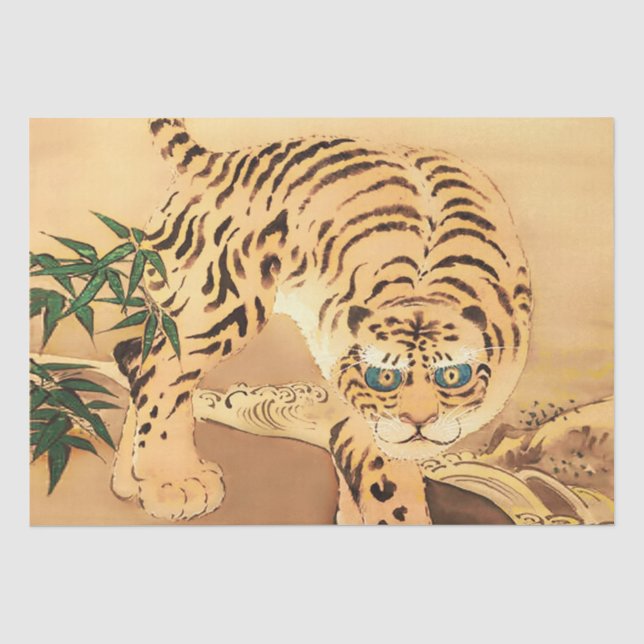Vintages Minhwa Tiger durch Stream Seidenpapier (Vorderseite)