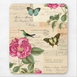 Vintages mit Blumenmousepad mit Rose und Kolibri Mousepad