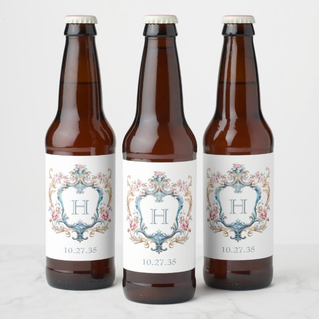 Vintages Mit Monogramm Wappen Bierflaschenetikett (Flaschen)