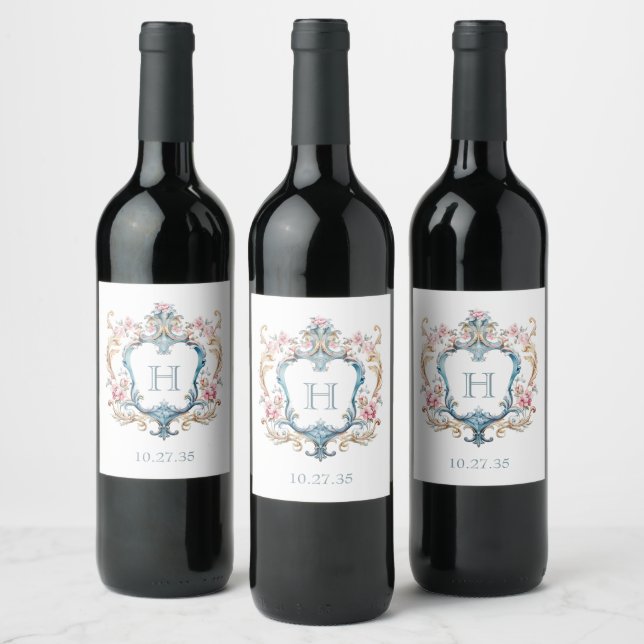 Vintages Mit Monogramm Wappen Weinetikett (Flaschen)