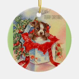 Vintages Mittelalter Schöne Baby Boston Terrier Keramik Ornament