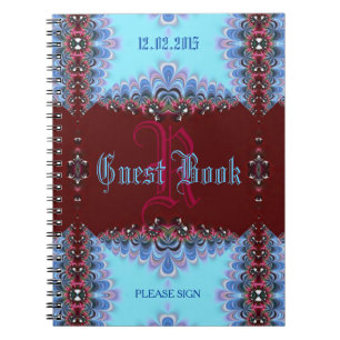 Vintages mittelalterliches Blue Red Lacy Monogram  Notizblock