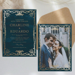 Vintages mittelalterliches Goldenes Ivy Hochzeit E Einladung