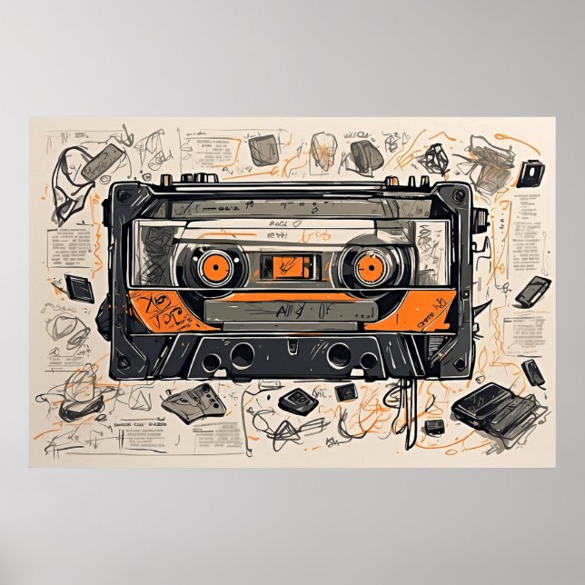 Vintages Mixtape Kassetten-Sketch-Poster Poster (Vorne)