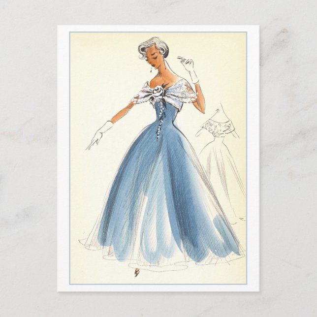 Vintages Modedesign für Abend Gown Postkarte (Vorderseite)