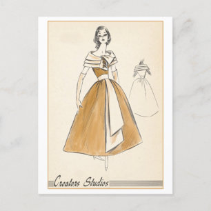 Vintages Modedesign für Abend Gown Postkarte