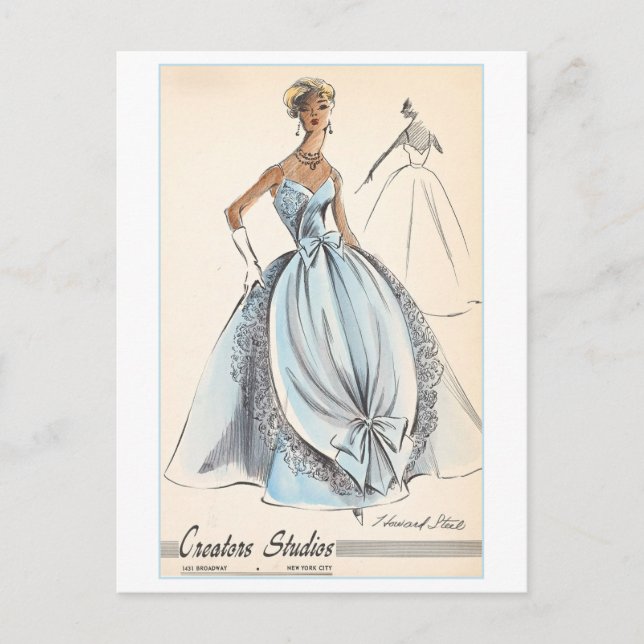 Vintages Modedesign für Abend Gown Postkarte (Vorderseite)
