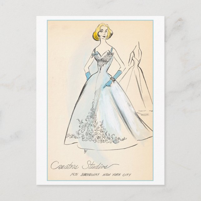 Vintages Modedesign für Abend Gown Postkarte (Vorderseite)