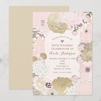 Vintages, modernes botanisches Rosa Einladung