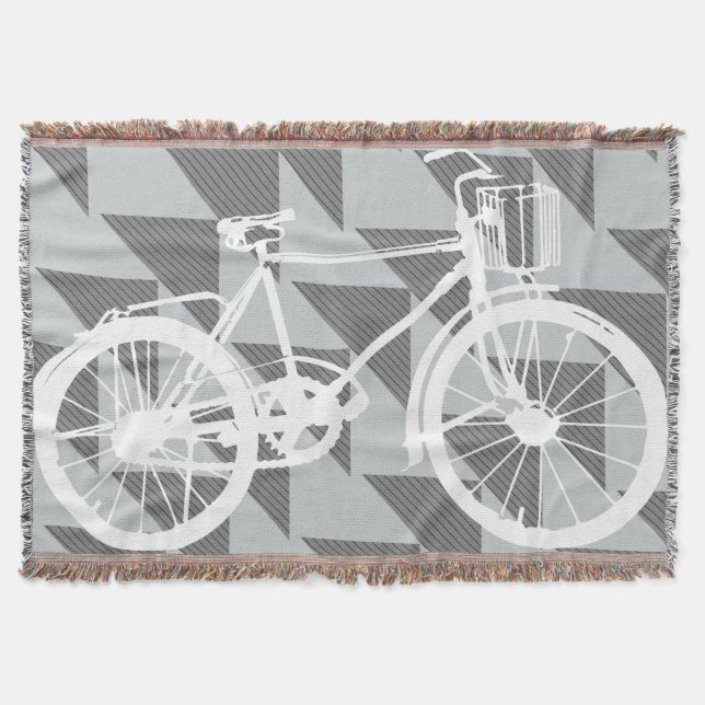 Vintages modernes Fahrradmuster Grau-Weiß Decke (Vorderseite)