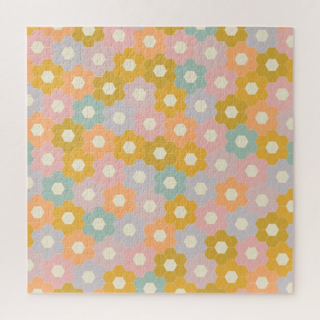 Vintages, modernes Hexagon-Blume-Muster in Pastel Puzzle (Vertikal)