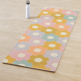 Vintages, modernes Hexagon-Blume-Muster in Pastel Yogamatte